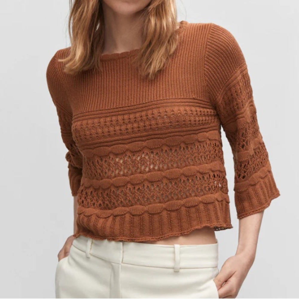 MANGO OPENWORK SWEATER WITH FLARED SLEEVES